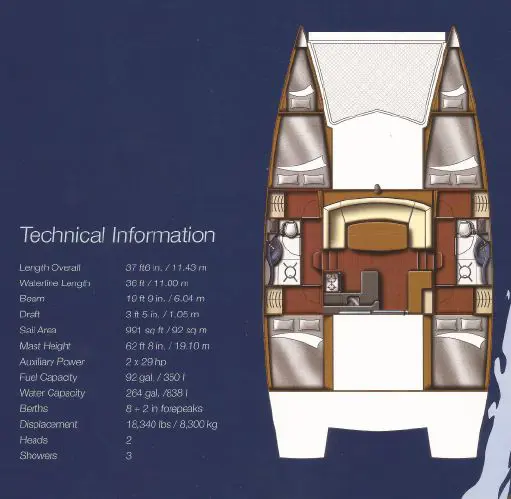 Used Sail Catamaran for Sale 2011 Leopard 38 Layout & Accommodations